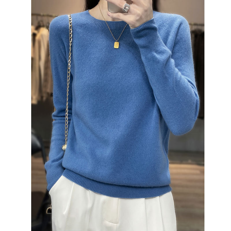 100% Wool Sweater Loose Crewneck Women's Pullover Fall New Cashmere Sweater Base Sweater
