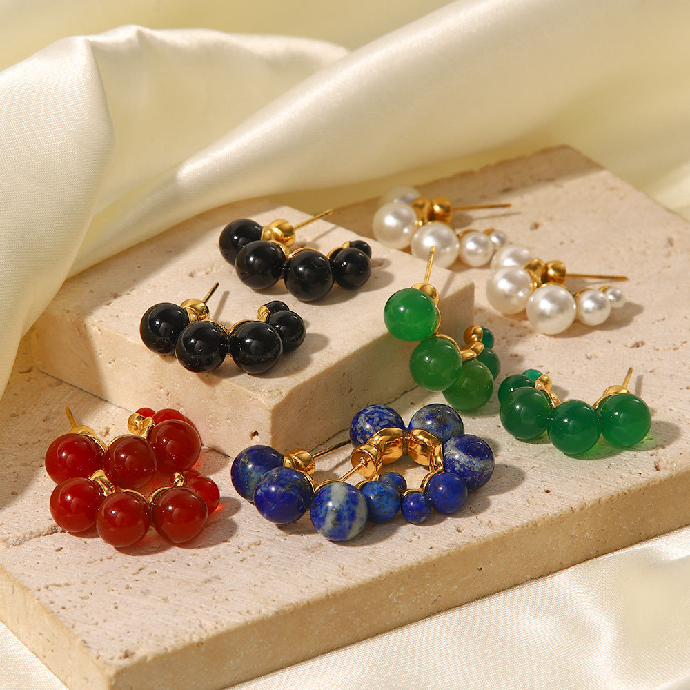 5pcs New Winter Titanium Steel Earrings 18K Gold Flower-Shaped Stainless Steel Lapis Lazare Pendant Earrings For Women