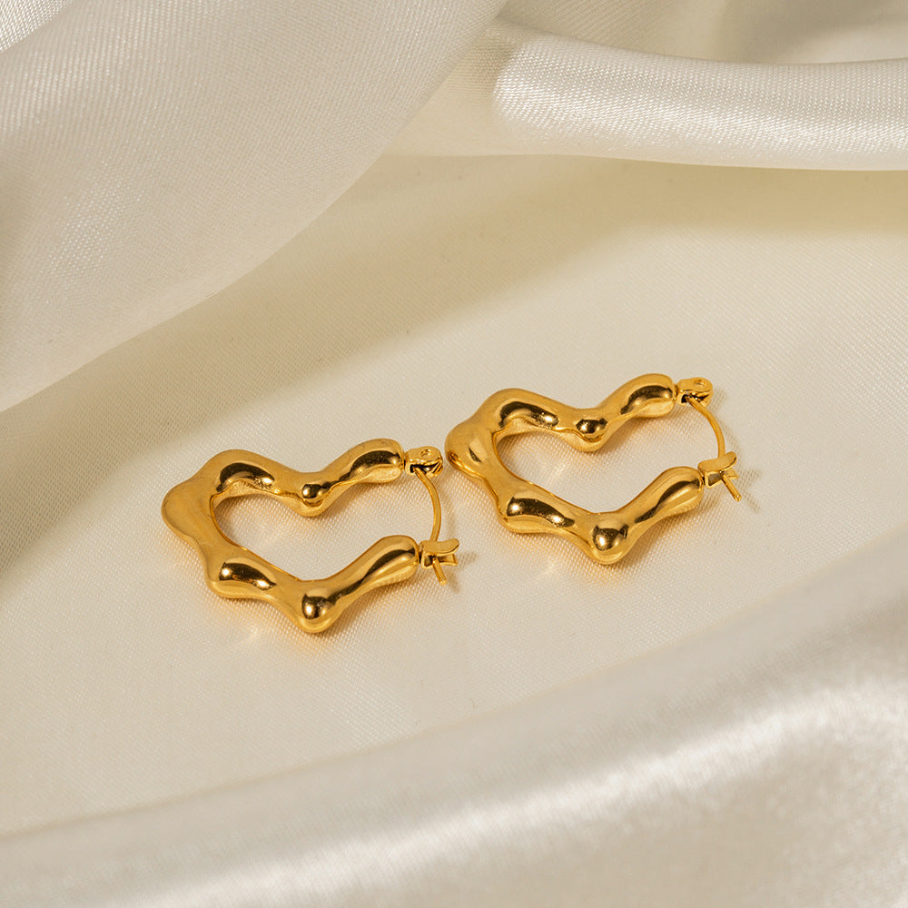 5pcs With Temperament Titanium Steel Earrings 18K Gold Plated Stainless Steel Bamboo Love Earrings Earrings Female