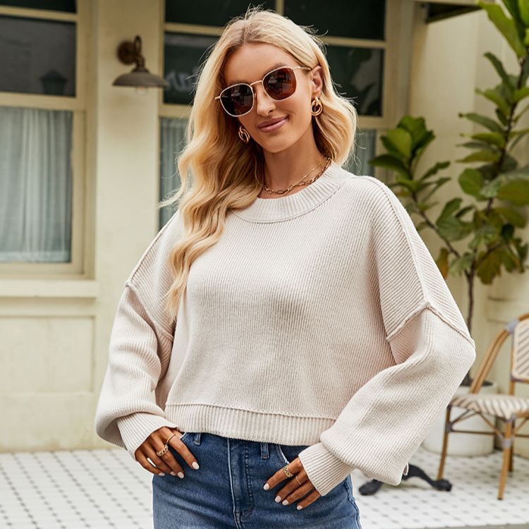 Women's New Autumn And Winter New Loose Short Pullover Sweater Fashion Long-Sleeved Round Neck Sweater