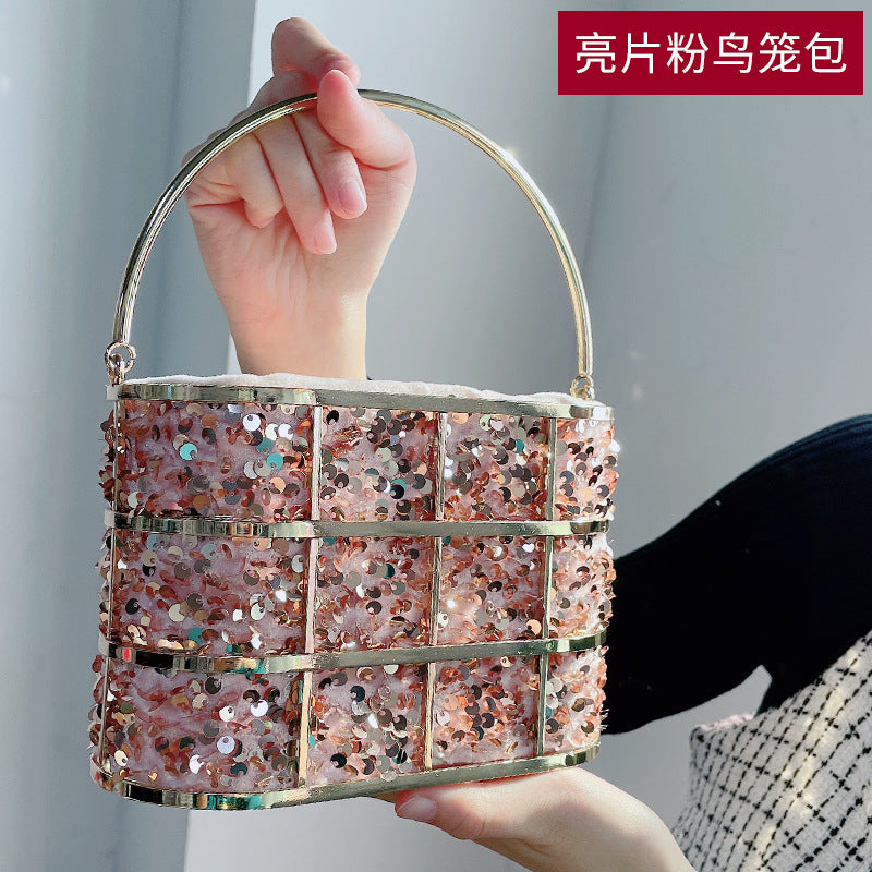 Summer New Popular Diamond-Encrusted Niche Diy Dinner Party Pearl Hand-Held Diagonal Banquet Bag