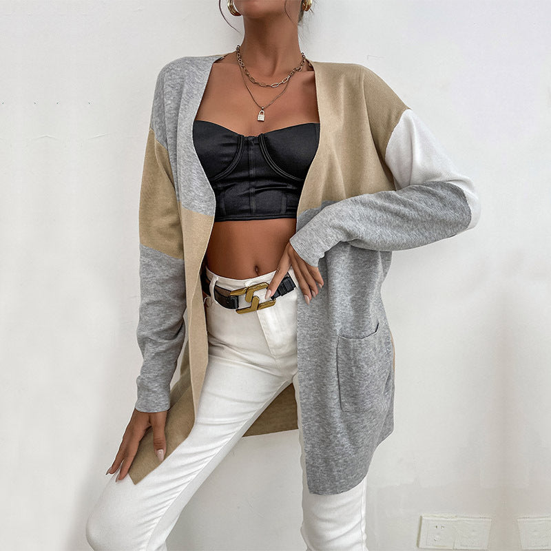 Chic Autumn and Winter Knitted Long Sleeve Color Sweater Cardigan for Women