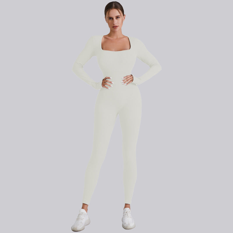 Autumn And Winter Thread Long One-Piece Yoga Wear Women's Quick Dry Running Fitness Sports One-Piece Long Sleeve Yoga Pants