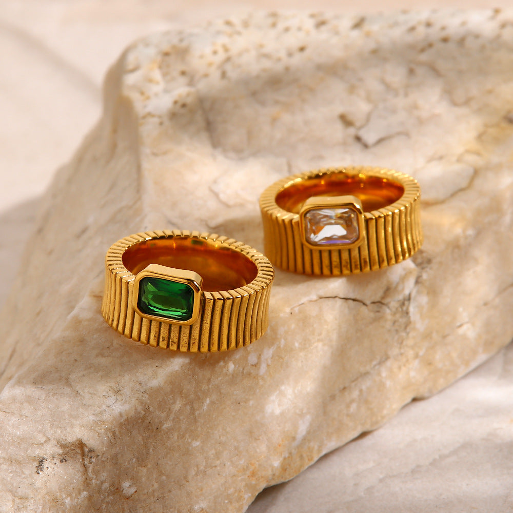 5pcs Colorless Square Diamond Vertical Ring Strong Retro Ribgrain Zircon Ring Female Match Colorless Ring Female
