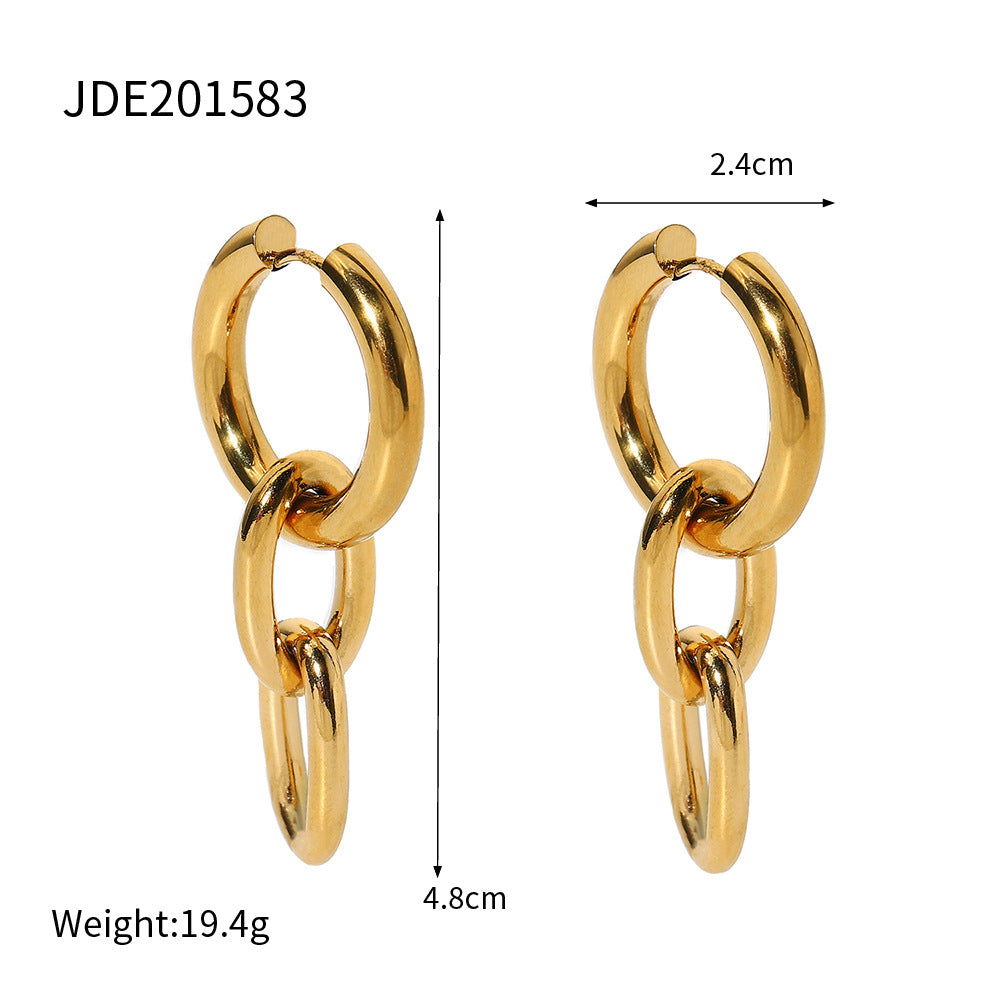 5pcs Earrings 18K Gold Plated Stainless Steel Large Gold Chain Pendant Earrings Double Titanium Steel Earrings Female