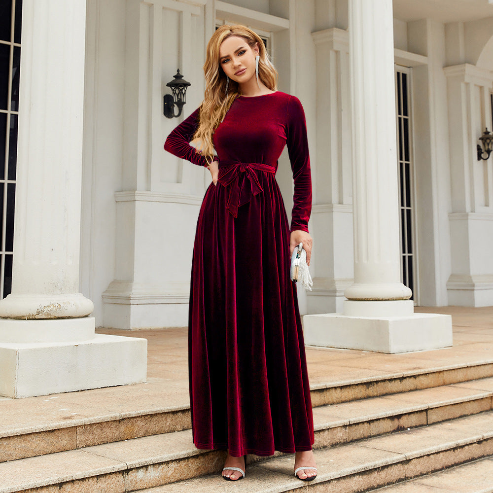 Autumn And Winter Elegant Temperament Socialite Style Long Dress Canary Solid Color Dress