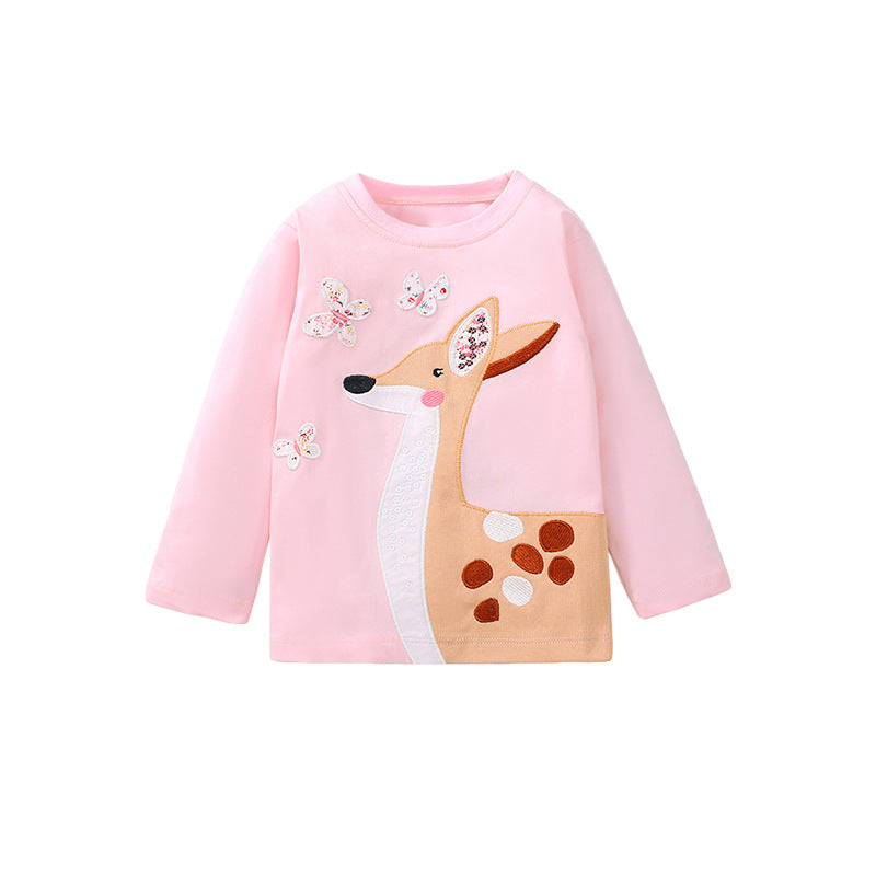 Long Sleeve Girls T-Shirt Cute Animal Children's Top Pure Cotton Autumn Children's T-Shirt