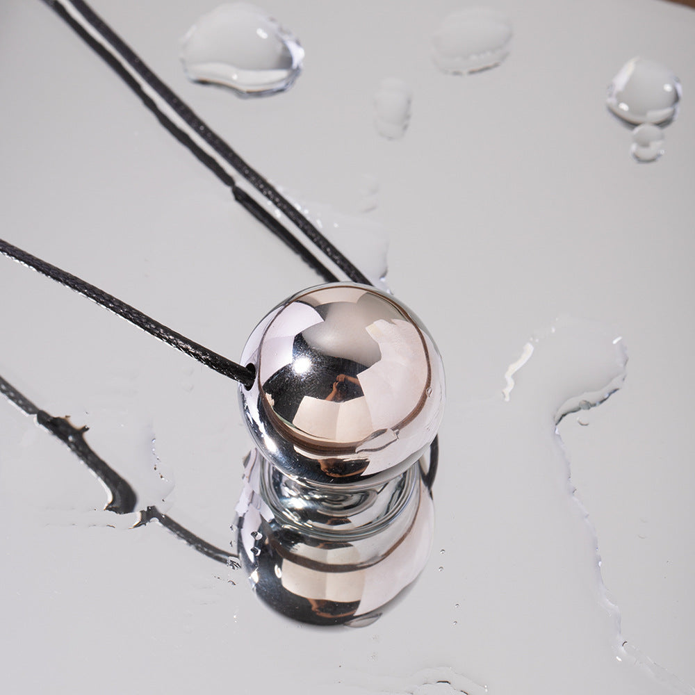 5pcs Necklace Steel Color Stainless Steel Wax Rope Draw Round Ball Pendant Necklace Necklace