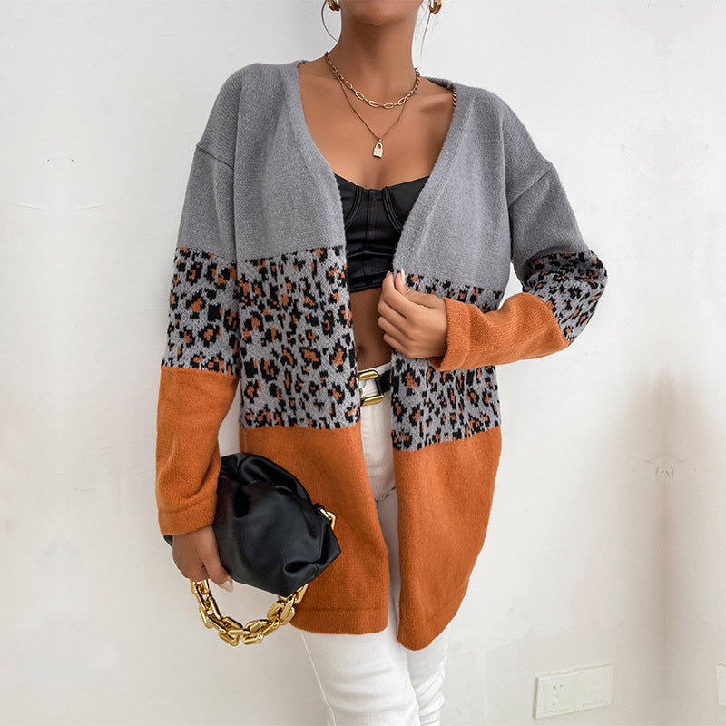 Autumn and Winter New Fashion Women's Leopard Print Long-Sleeved Cardigan