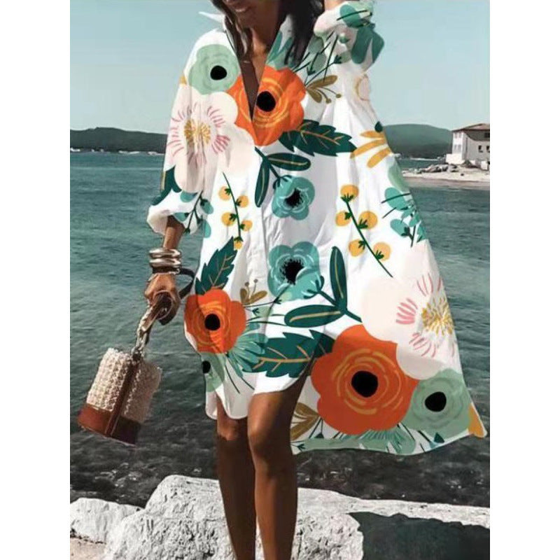 Women's Clothing Spring New Fashion Temperament Print Loose Shirt Dress A Generation