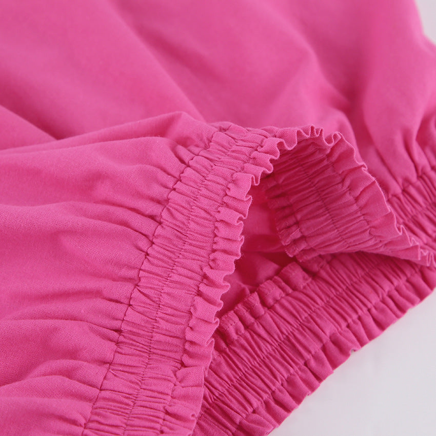 Summer New Fashion Leisure Suit V-Neck Cotton Hemp Women Lantern Sleeve Shirt Short Two-Piece Set