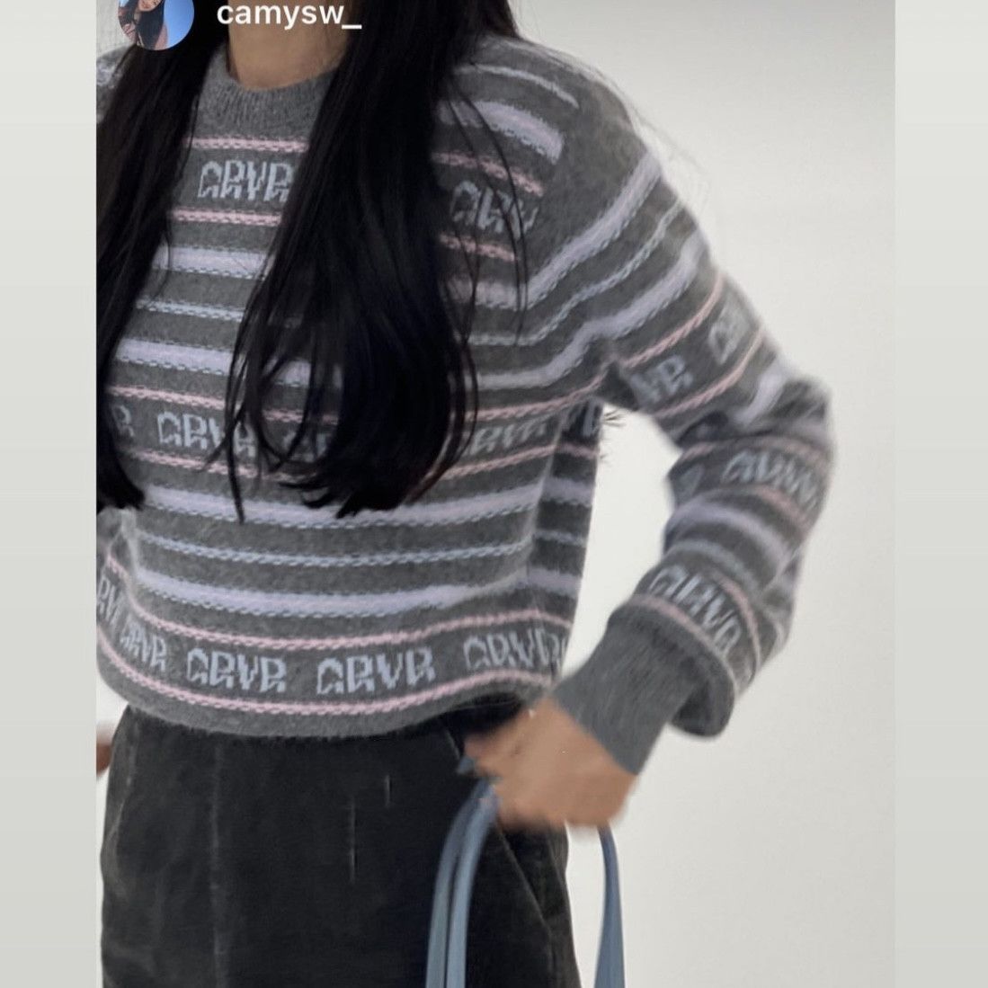 Vintage Striped Letter Jacquard Crew-Neck Sweater Women's Casual Loose Fall/Winter Sweater