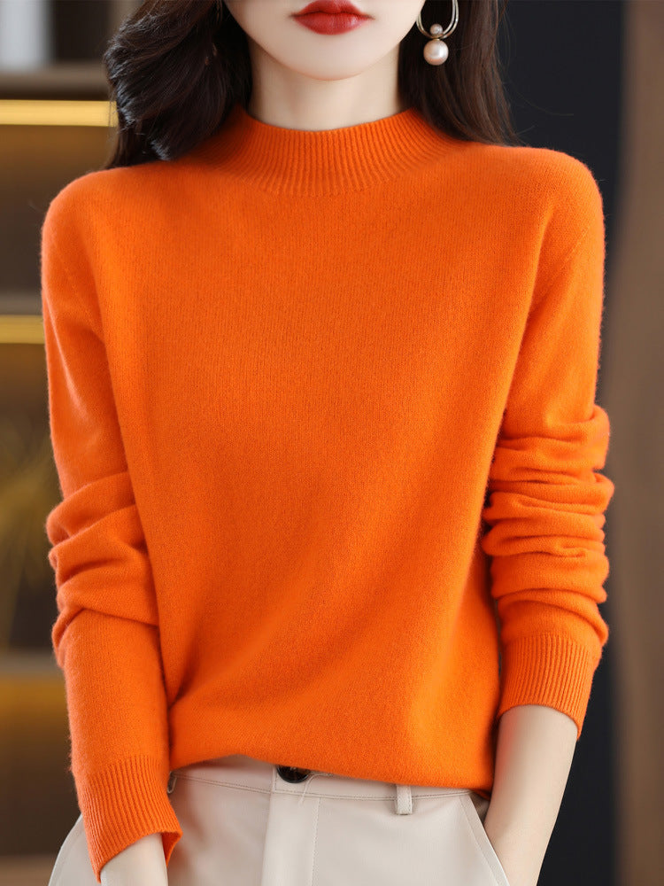 Half Turtleneck Woolen Sweater Women's Autumn And Winter Simple Everything Cashmere Sweater Loose Pullover Knitted Bottom