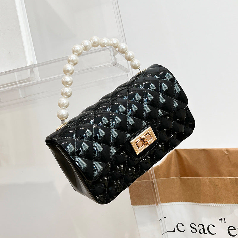Bag Summer New Diamond Lattice Solid Color Pearl Hand Jelly Bag Pvc Women's Single Shoulder Crossbody Bag