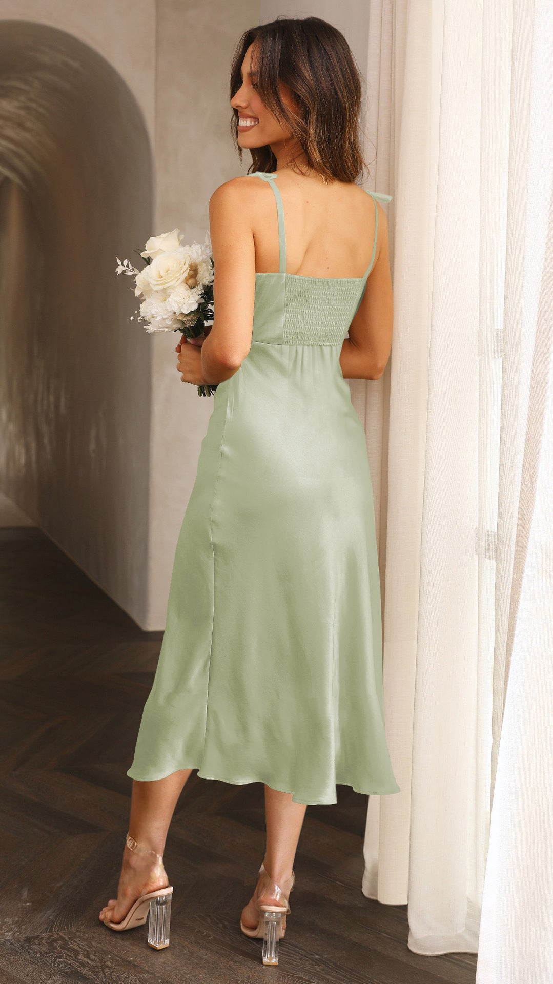 Evening Gown Split Halter Skirt Fake Two Haute Couture Satin Dresses Bridesmaid Dress