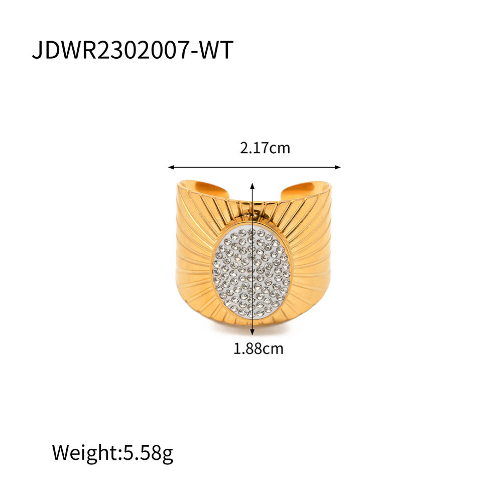 5pcs 18K Gold Radial Black Diamond Exaggerated Stainless Steel Ring Women's All-Match Titanium Steel Jewelry
