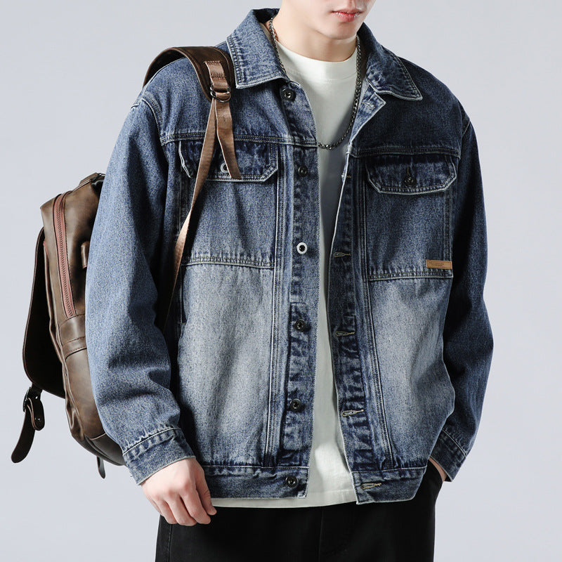 Heavy Denim Coat Male Spring And Autumn New Fashion Handsome Cargo Jacket Loose Large Size Washed Coat
