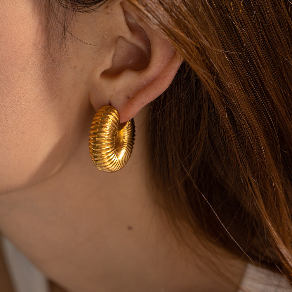 5pcs Fashion Simple With Stainless Steel Stud Earrings 18K Gold Stainless Steel Large Snail Shell Earrings Jewelry Women