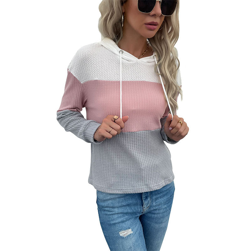 Early Autumn Fashion Casual Women's Long-Sleeved Color Hooded Knit Hoodie