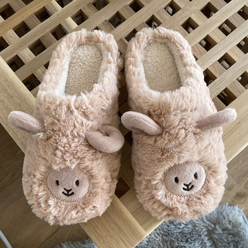 Winter Lovely Home Sheep Cotton Slippers Male And Female Couples Warm Students Home Indoor Non-Slip Plush Cotton Slippers