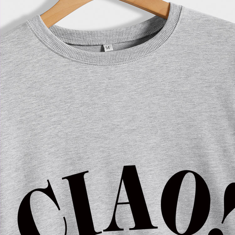 New Long-Sleeved Blouse Ciao Simple Letter Round Neck Sweater Loose Undershirt Women