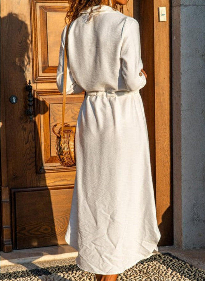 New Sexy Lapel Long Sleeve Cotton Dress