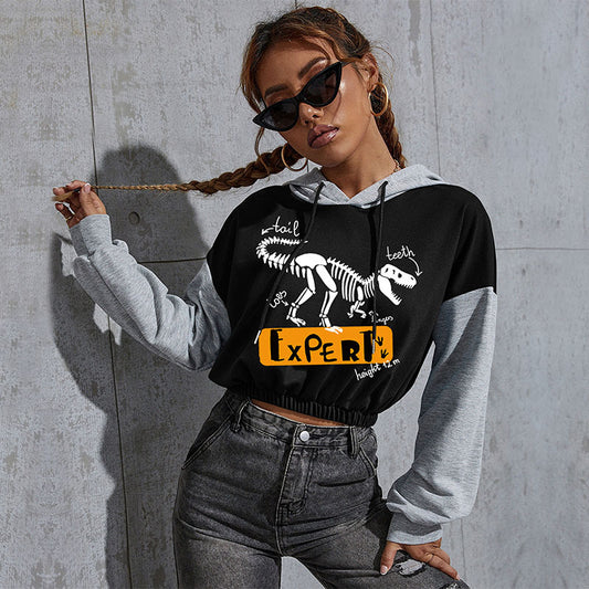 New Pre-Fall Casual Hoodie Color Halloween Skull Print Short Hoodie