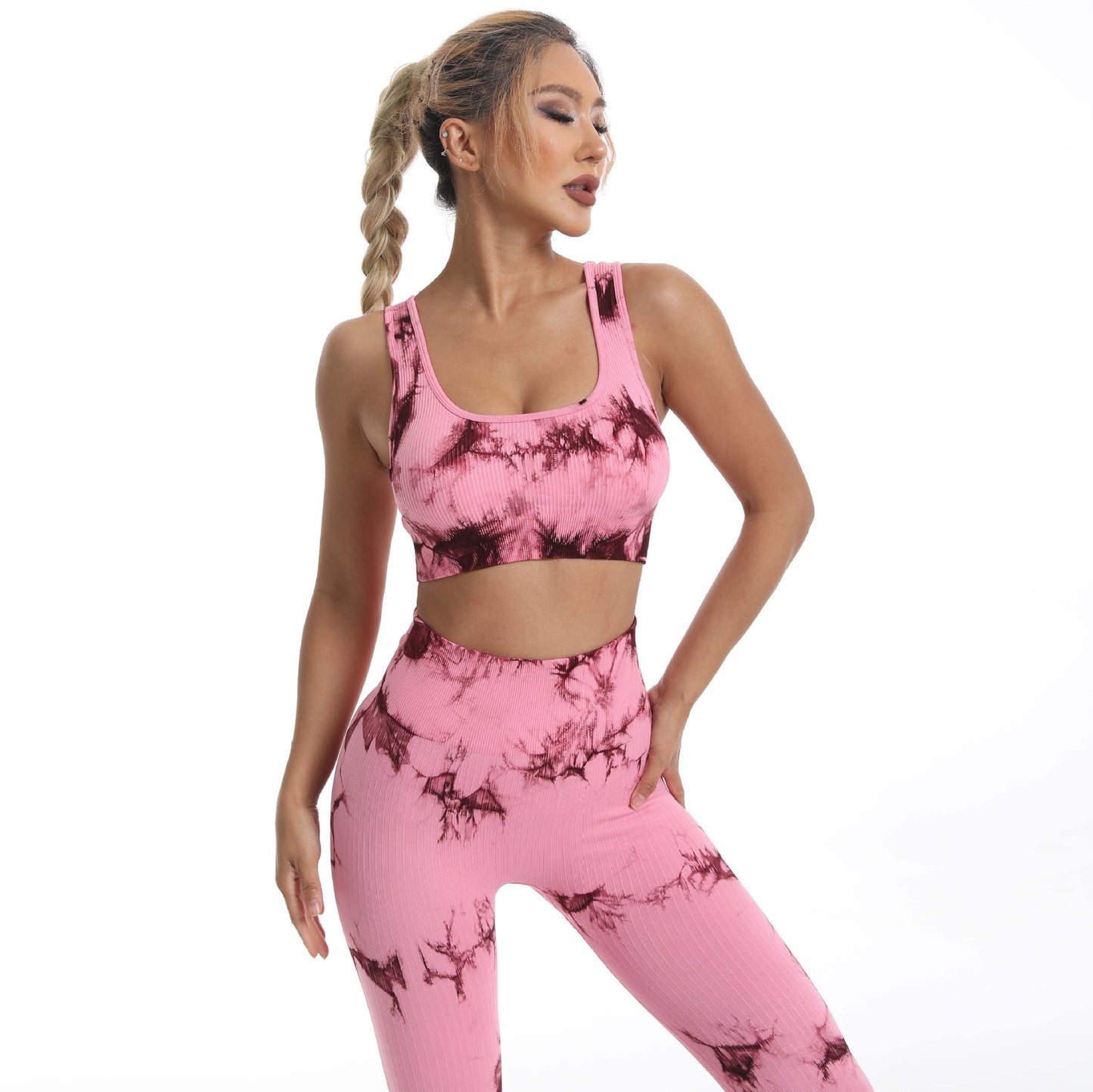 New Tie-Dye Seamless Yoga Set For Women Fitness Sports Bra Underwear Tight Lift Hip High Waist Yoga Pants Long Pants
