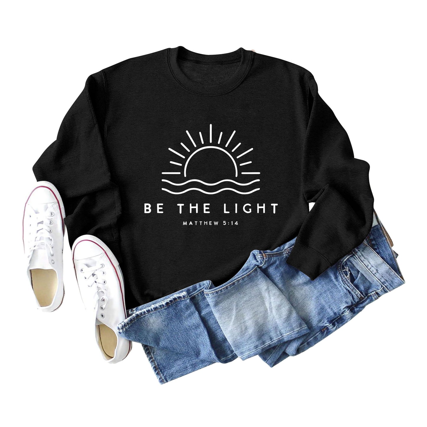 Fun Casual Be The Light Matthew Loose Long-Sleeved Hoodie For Women