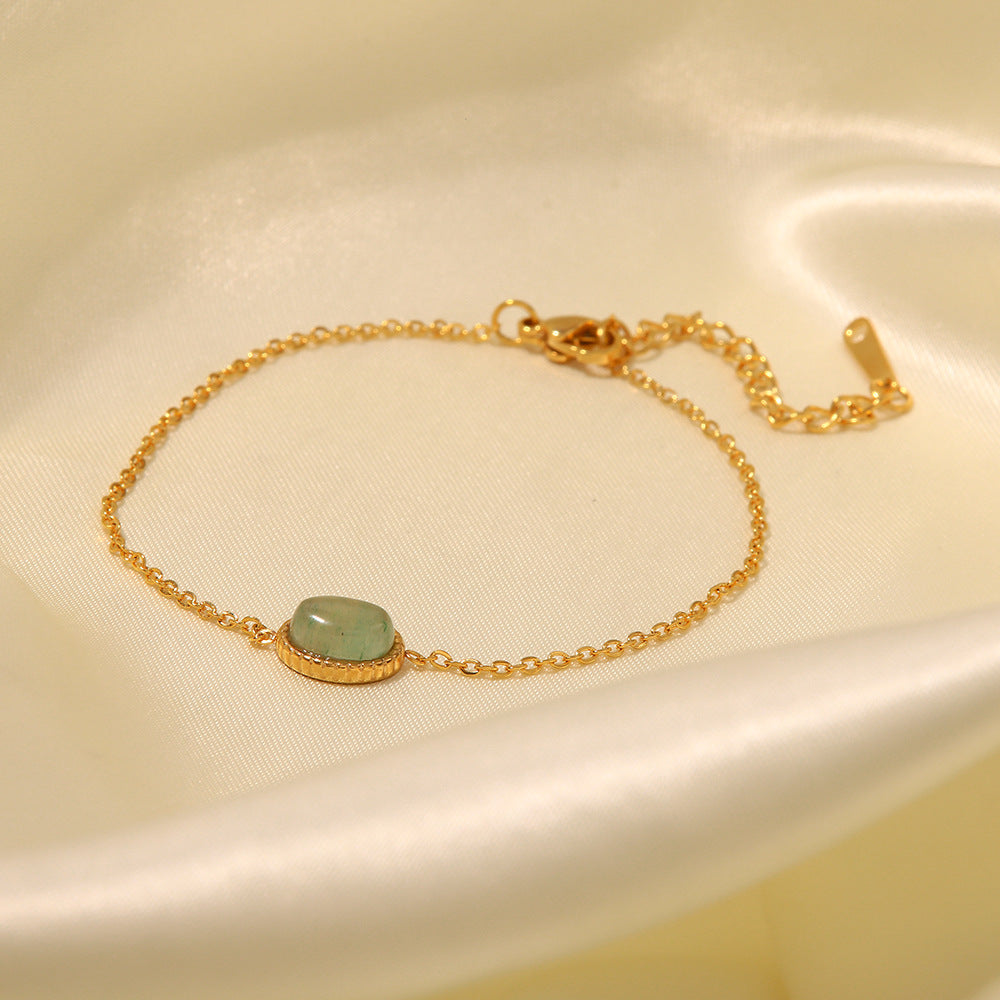 5pcs New Fashion Bracelet 18K Gold-Plated Stainless Steel Inlaid Lvdongling Natural Stone Pendant Bracelet