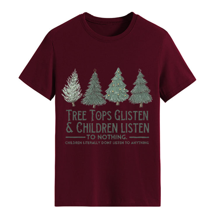 Tree Tops Round Neck Fashion Letter Top Women's T-Shirt Loose Short Sleeves