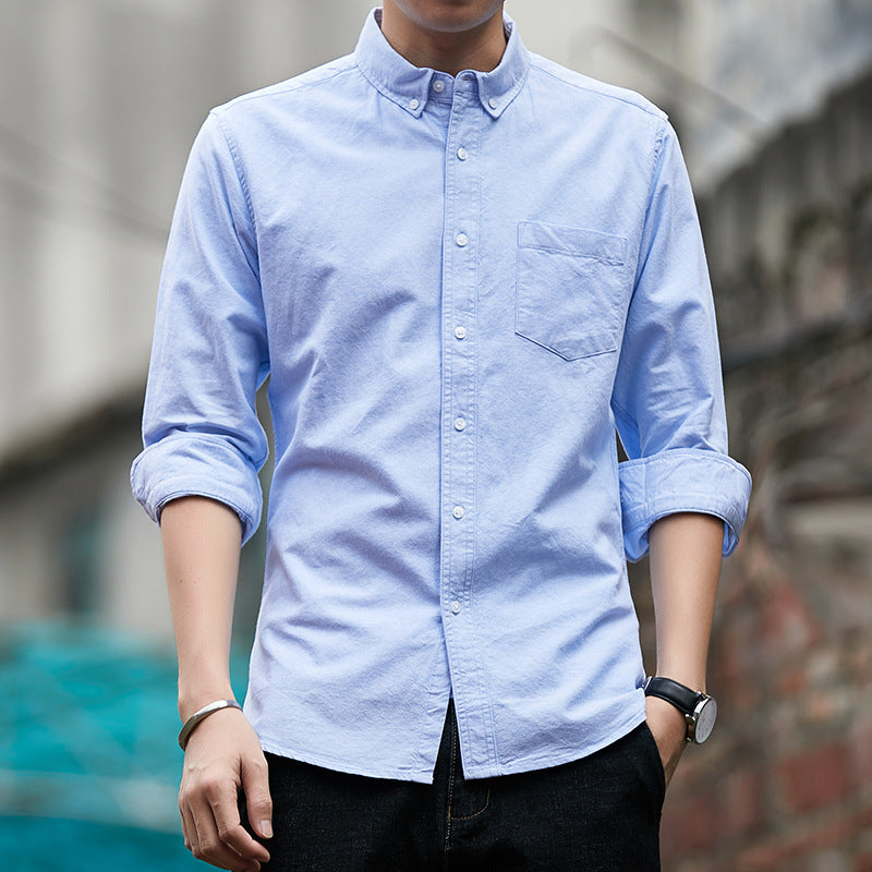 Men's Shirt Men's Long Sleeve Oxford Woven Pure Cotton Free Ironing Slim Four Seasons Business Casual Shirt