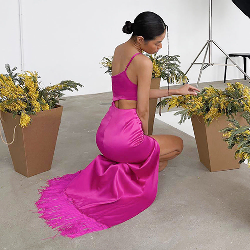 Summer New Design Dress Dress Asymmetrical Niche Fringe Mop Maxi Dress