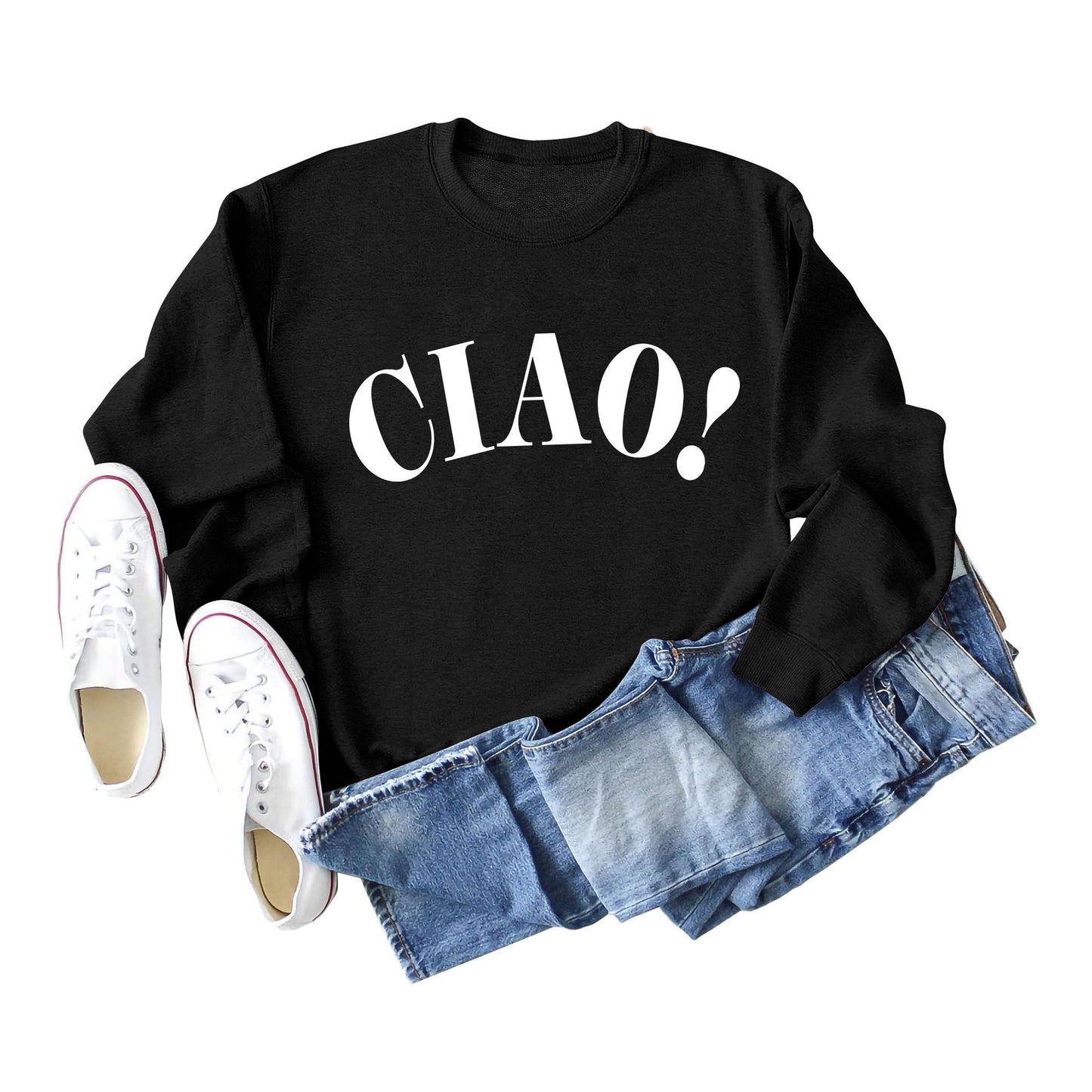 New Long-Sleeved Blouse Ciao Simple Letter Round Neck Sweater Loose Undershirt Women