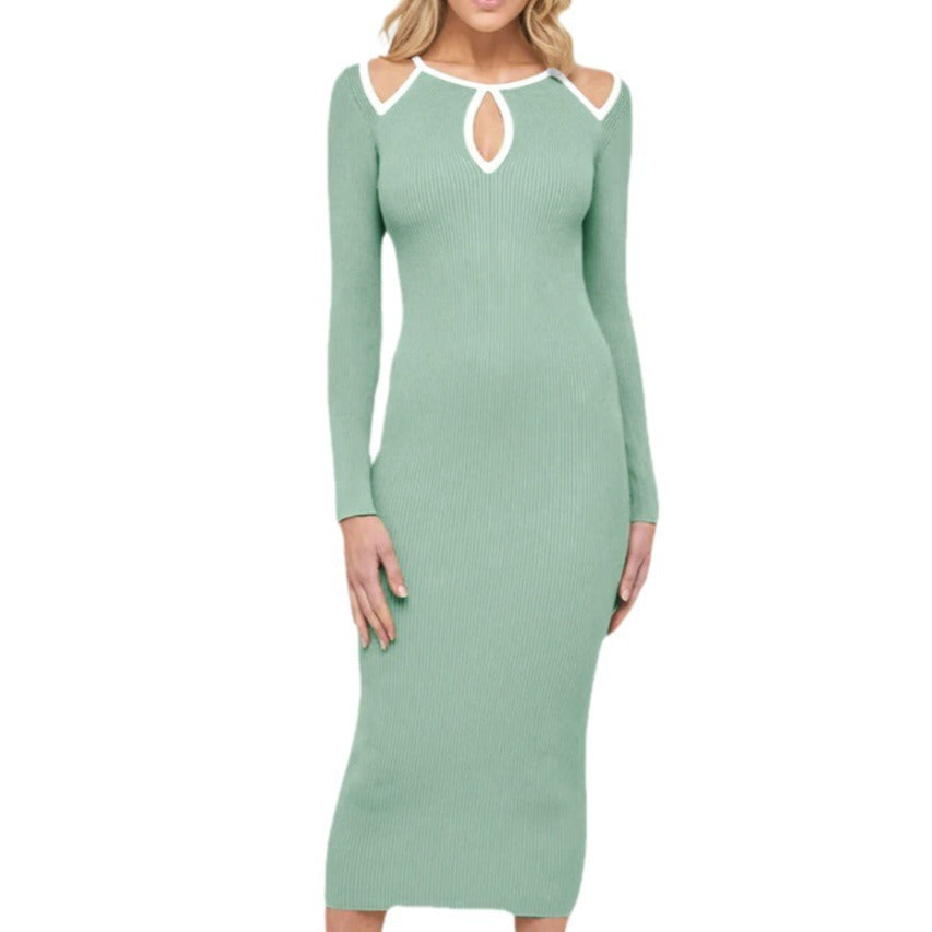 Knitted Dress Autumn Female Design Sense Of Temperament Ribbed Slim Long Sleeve Skirt Sexy Package Hip Skirt