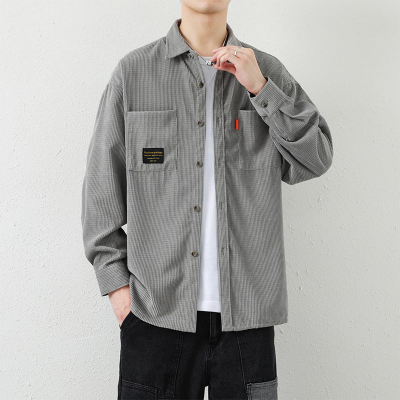 Men's Corduroy Long Sleeve Shirt Men's Spring And Autumn Loose Trend Cargo Casual Shirt Coat