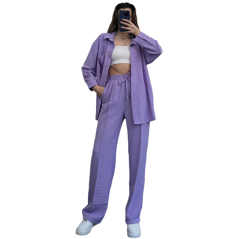 Women's Autumn And Winter Long-Sleeved Shirt Folds Elastic Waist Trousers Elegant Two-Piece Set New