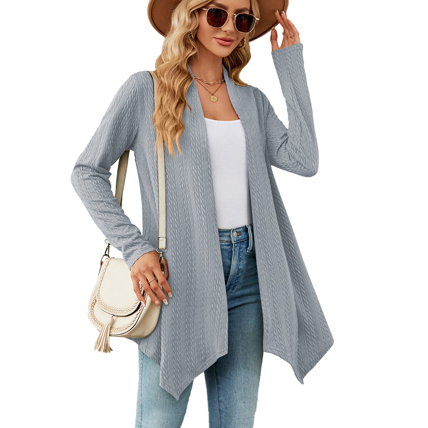New Women's Autumn And Winter New Solid Color Loose Long-Sleeved Cardigan Coat Ladies