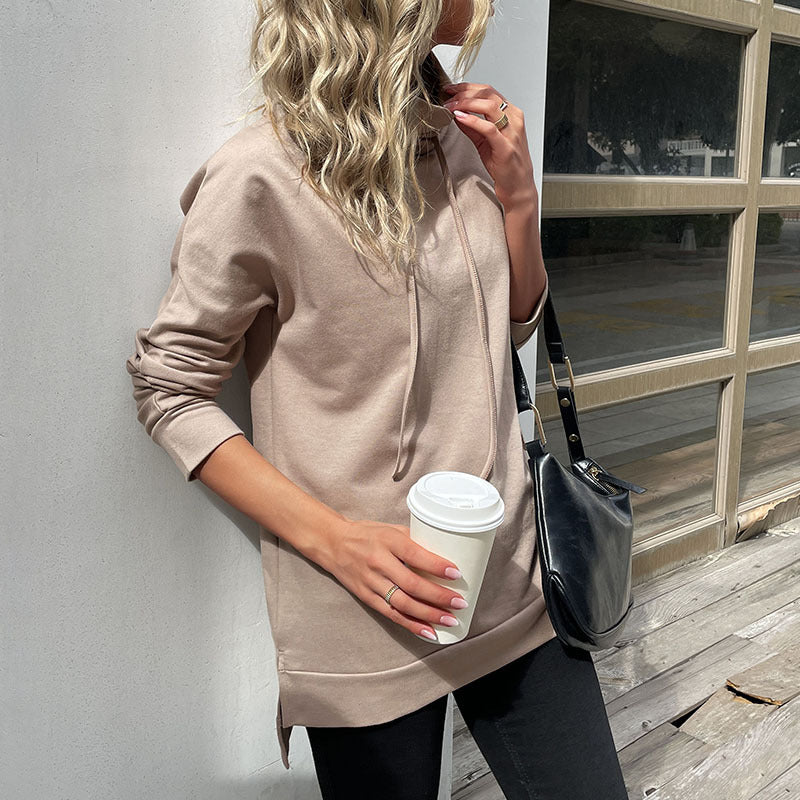 Cozy Pile Collar Hoodie for Women: Autumn & Winter Solid Color Sporty Pullover