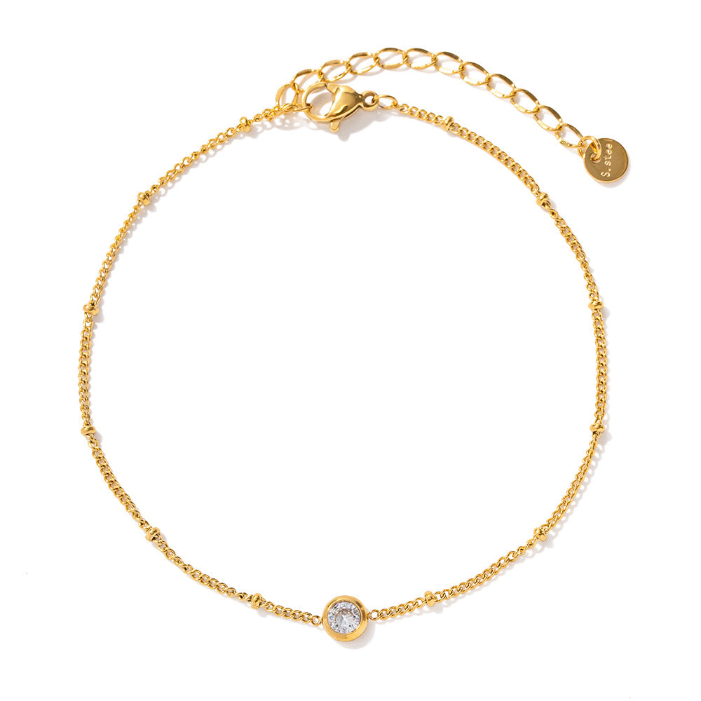 5pcs Retro Titanium Steel Bracelet 16K Gold Stainless Steel Inset White Zircon Anklet Women's Titanium Steel Anklet Jewelry