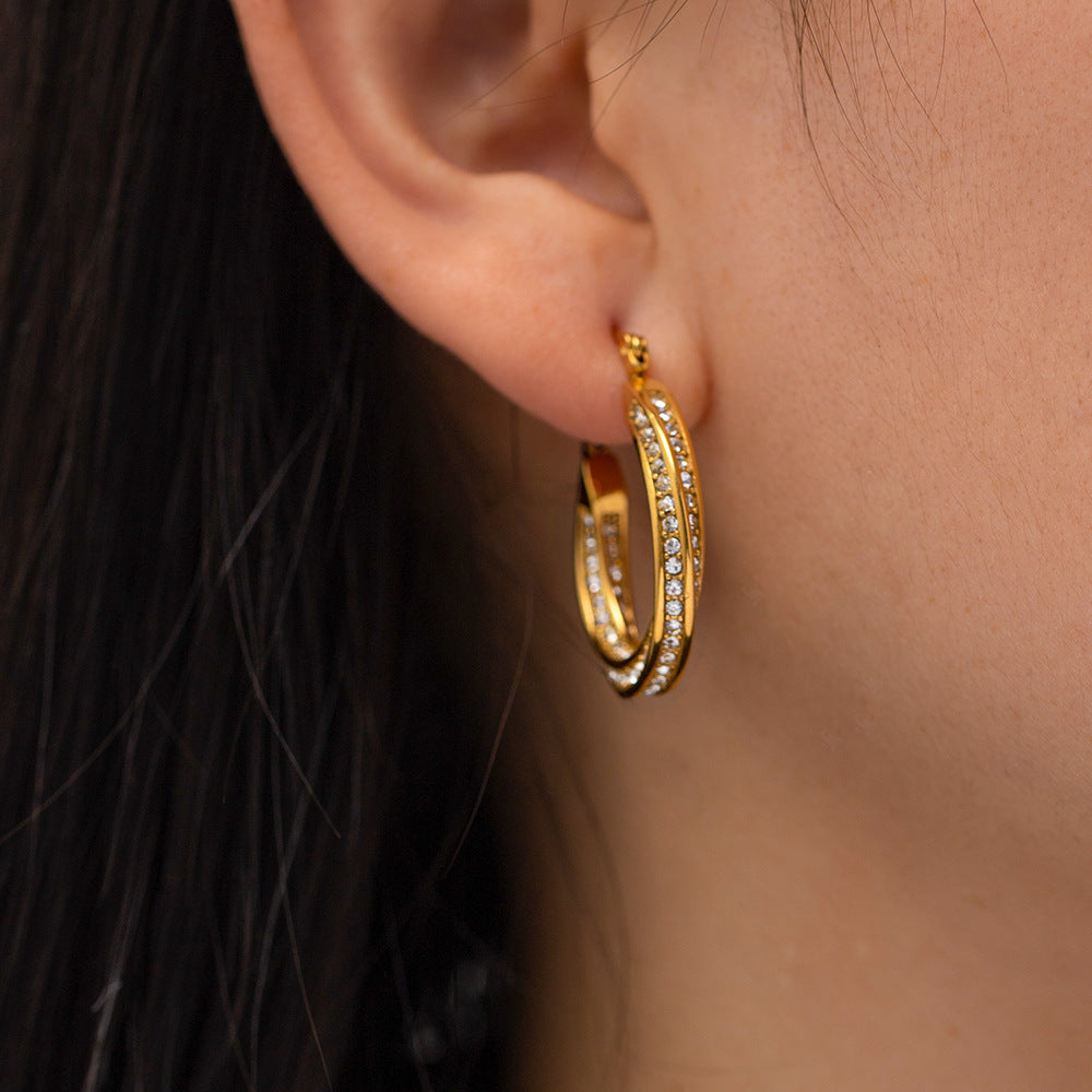 5pcs Fashion Classic Twist 18K Gold Plated Stainless Steel Set With White Pearl Earrings All-Match Earrings