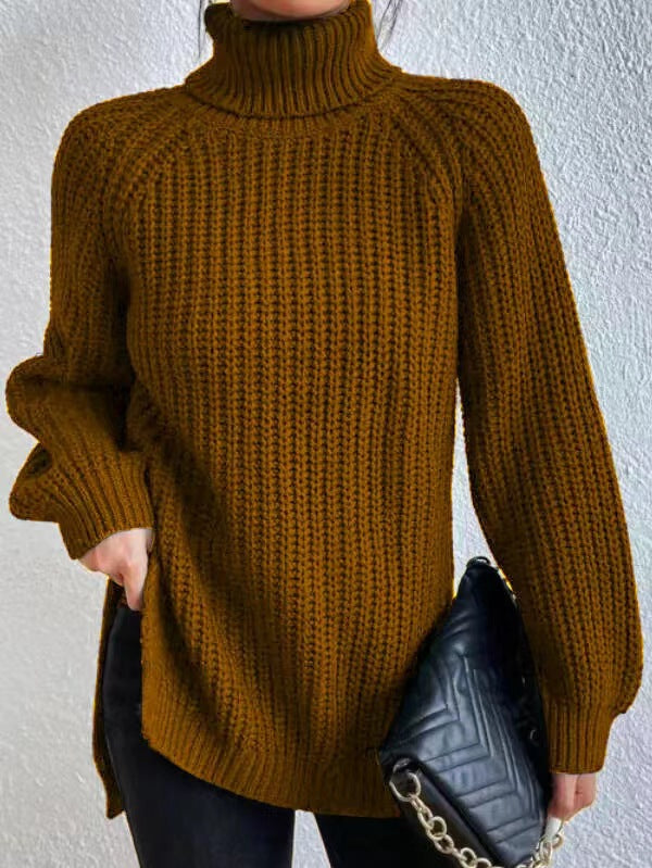 Autumn/Winter New Rotator Sleeve High-Lapel Mid-Length Sweater Dress