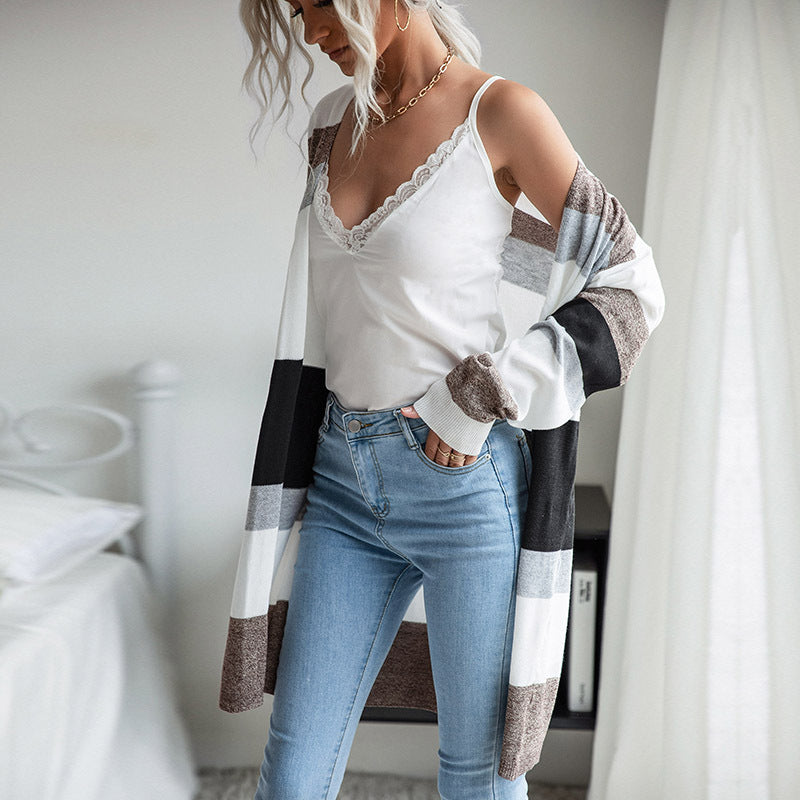 Fashion Women's Thin Long-Sleeved Color Sweater Cardigan Outside To Wear