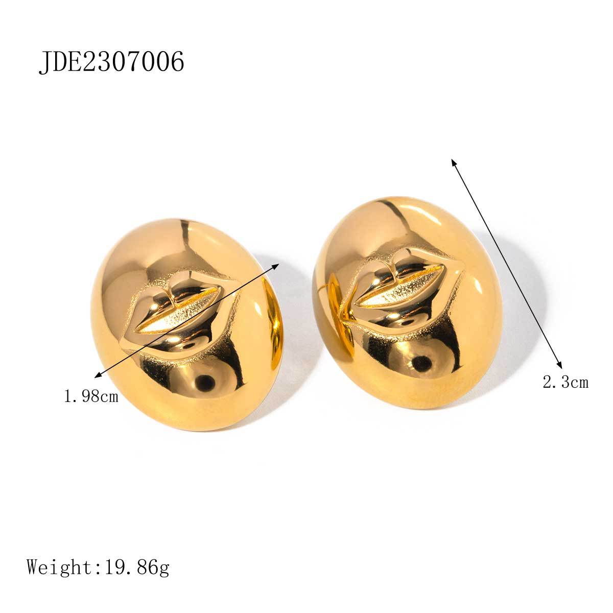 5pcs New Titanium Steel Gold-Plated Earrings Stylish 18K Gold Stainless Steel Chubby Lip Oval Stud Earrings Accessories