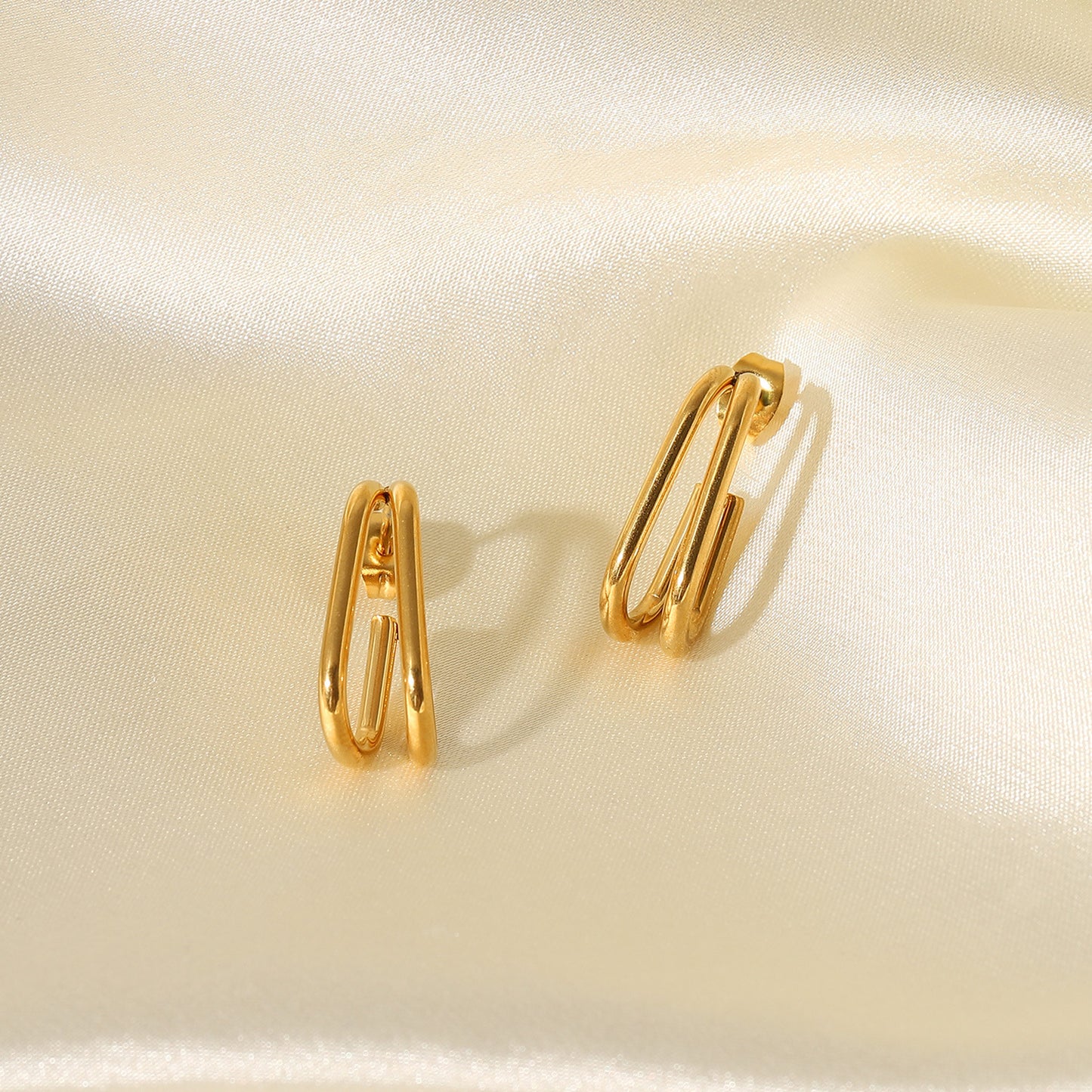 5pcs Same 18K Gold-Plated Stainless Steel Ring Earrings Titanium Steel Double Line Geometric Earrings For Women