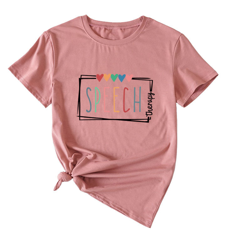Women's Casual Crew-Neck T-Shirt Speech Therapy Loose Short Sleeves
