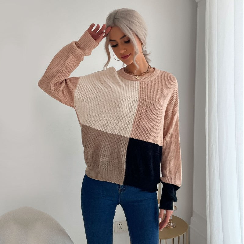 Autumn Winter Casual Shirt Color Long-Sleeved Loose Sweater Set Outside To Wear