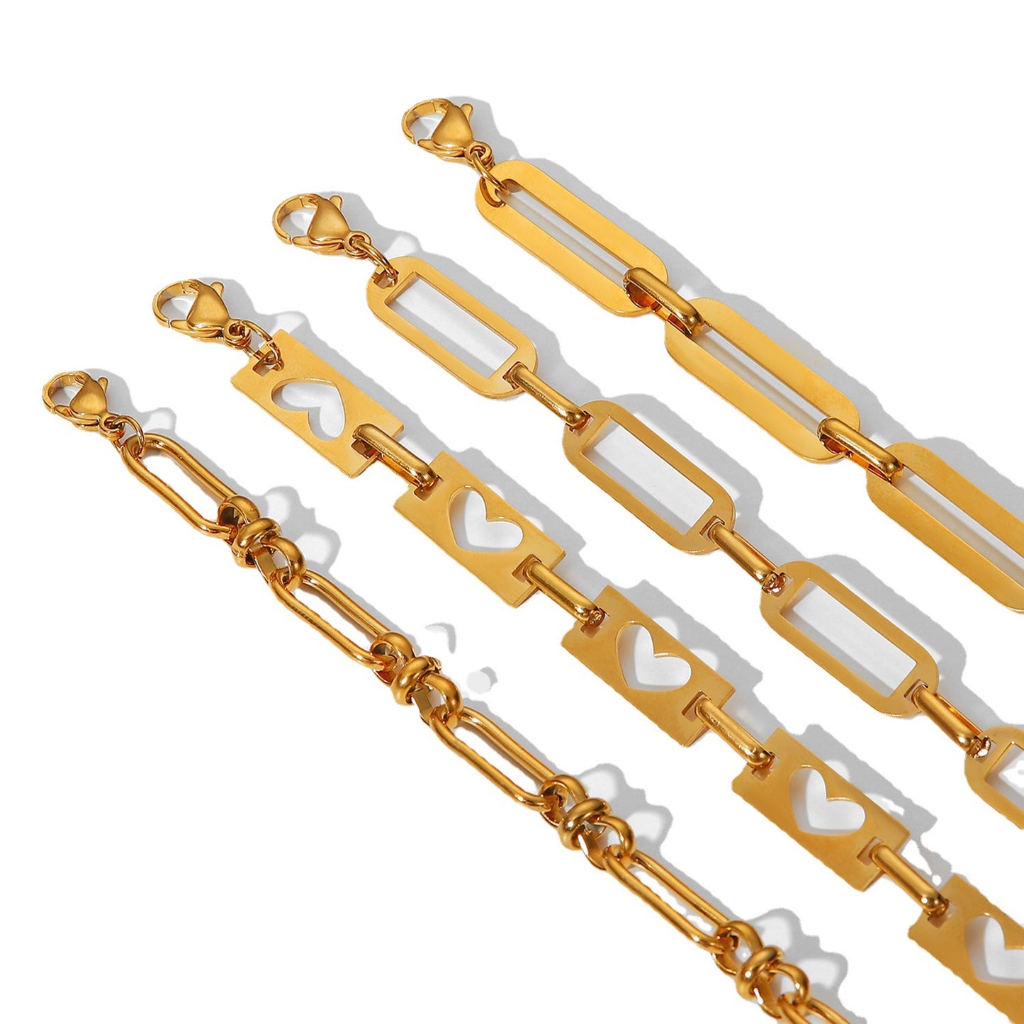 5pcs With Hollow Chain Cross Buckle Bracelet 18K Gold Stainless Steel Hand Chain Bracelet Women's Jewelry
