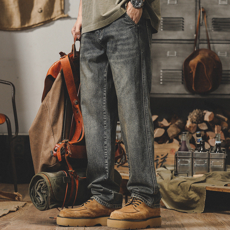 Jay Reynolds Classic Retro Jeans Men Loose Straight Yellow Mud Dyed Old Pants Men Spring And Autumn