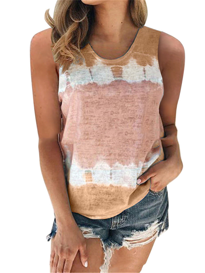 Spring And Summer New Women's Loose Crew Neck Vest Printed T-Shirt Top Woman